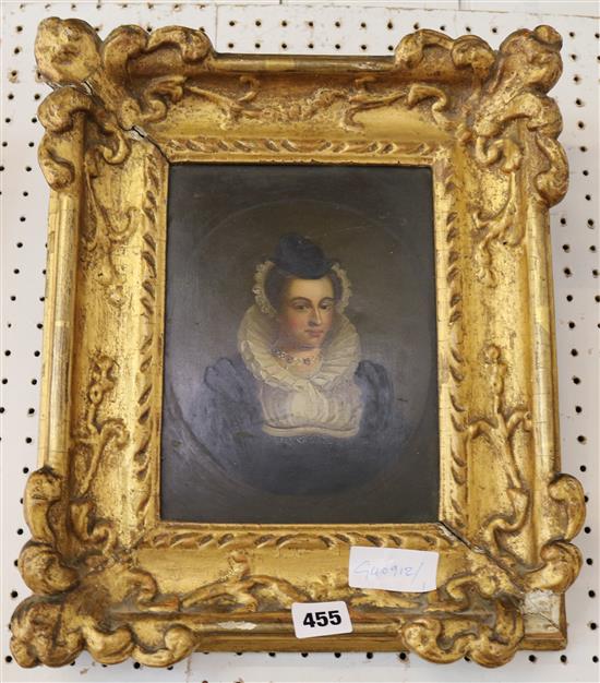 Gilt framed portrait oil on tin